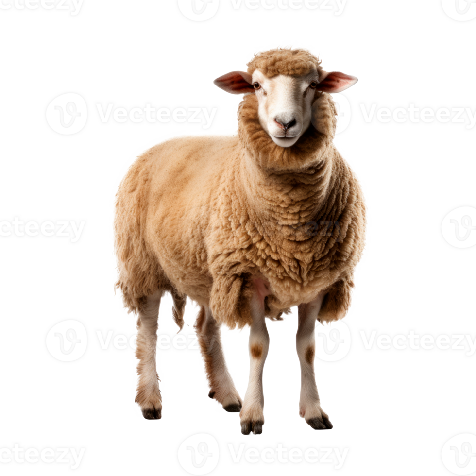 A fluffy domestic sheep standing on a transparent background png