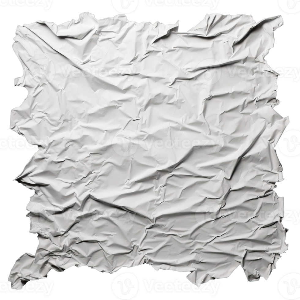 Crumpled white paper texture on a transparent background for design use png