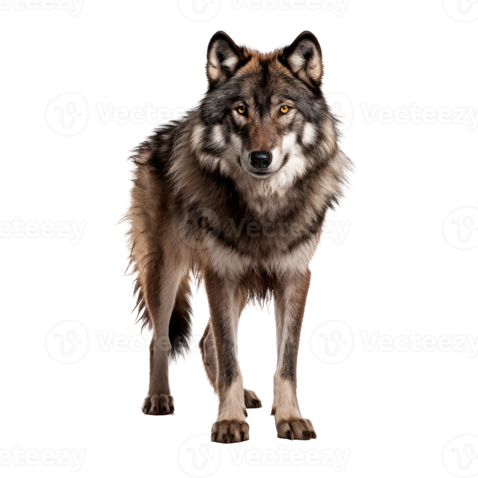 Realistic depiction of a wolf in a natural stance on a transparent background. png