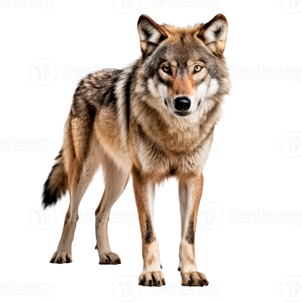 Realistic wolf standing majestically on a transparent background. png
