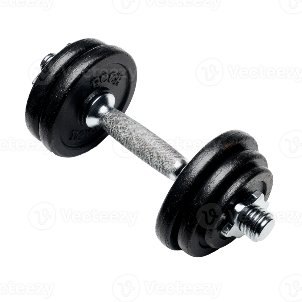 A black dumbbell isolated on a transparent background for fitness and exercise. png
