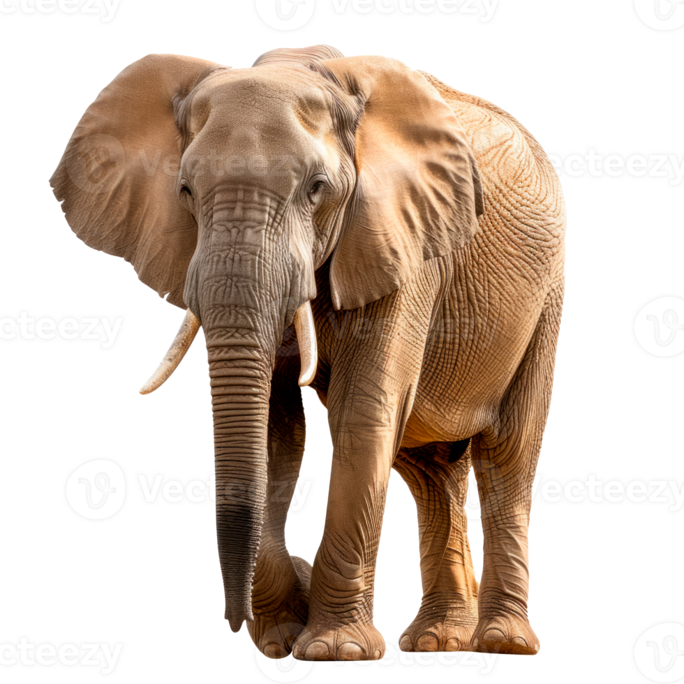 A realistic elephant standing proudly on a transparent background png
