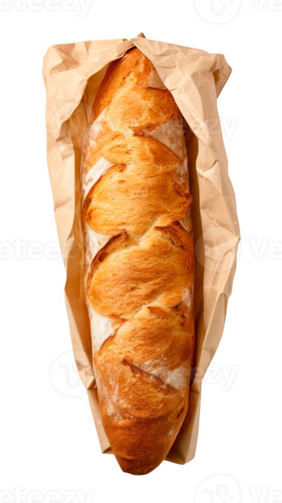 Freshly baked baguette wrapped in paper on a transparent background png