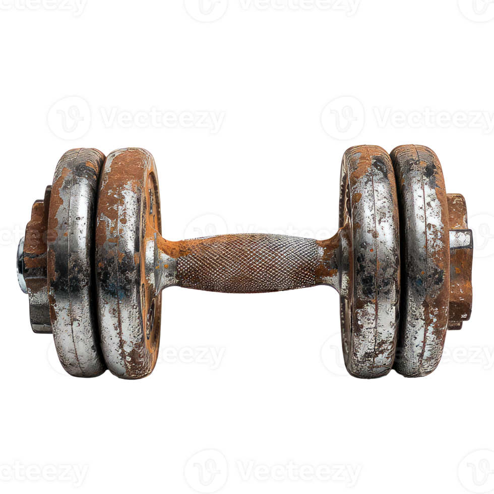 Rusty dumbbell isolated on transparent background for fitness and exercise. png
