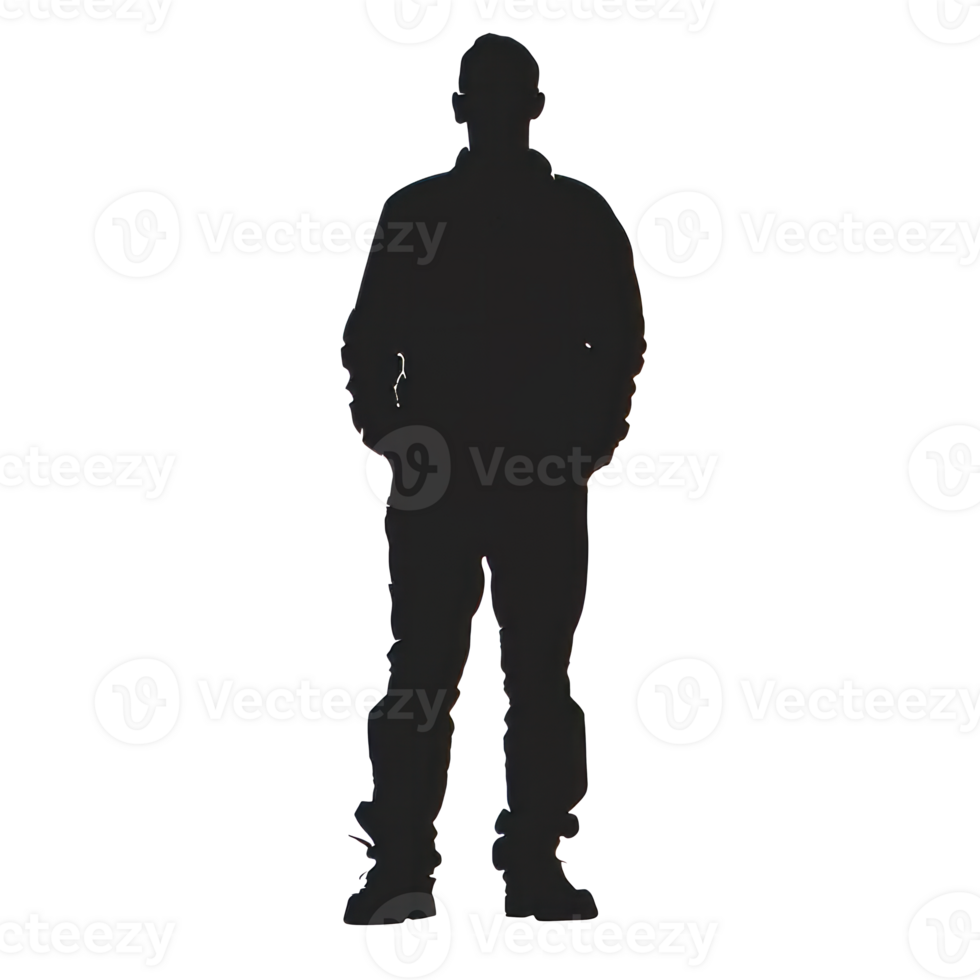 Silhouette of a standing person with casual clothing on a transparent background png