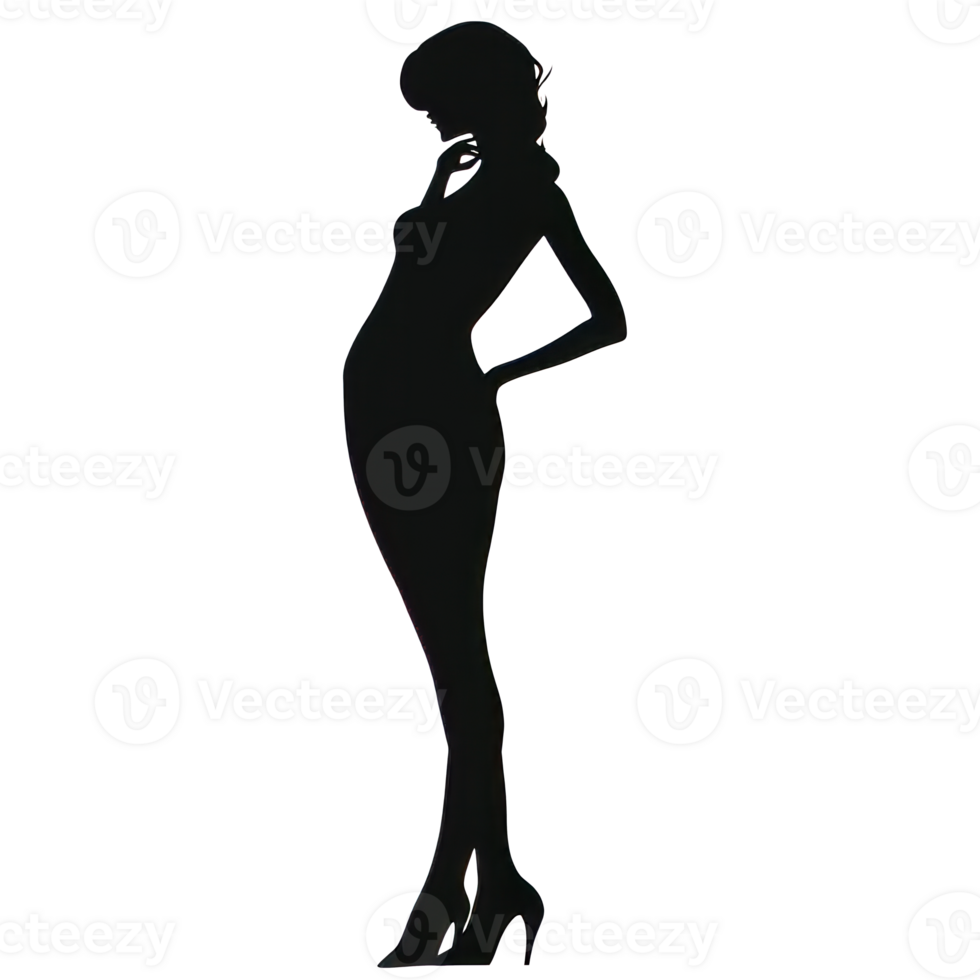 A stylish silhouette of a woman posing elegantly in high heels png