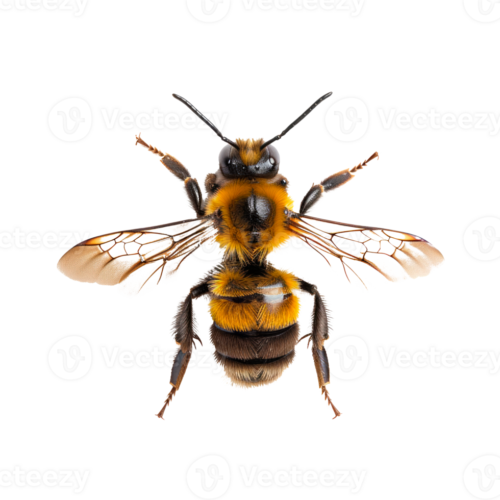Close-up of a bee showcasing its vibrant yellow and black colors png