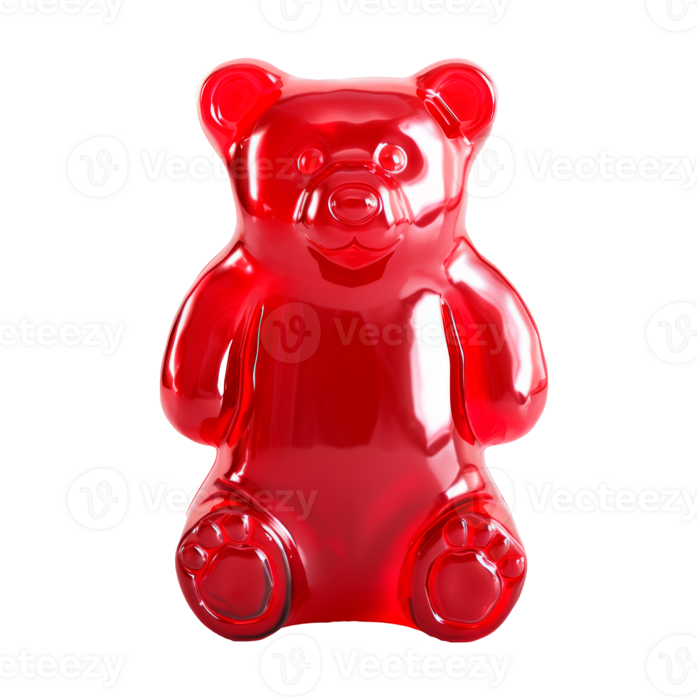 A vibrant red gummy bear candy isolated on a transparent background png