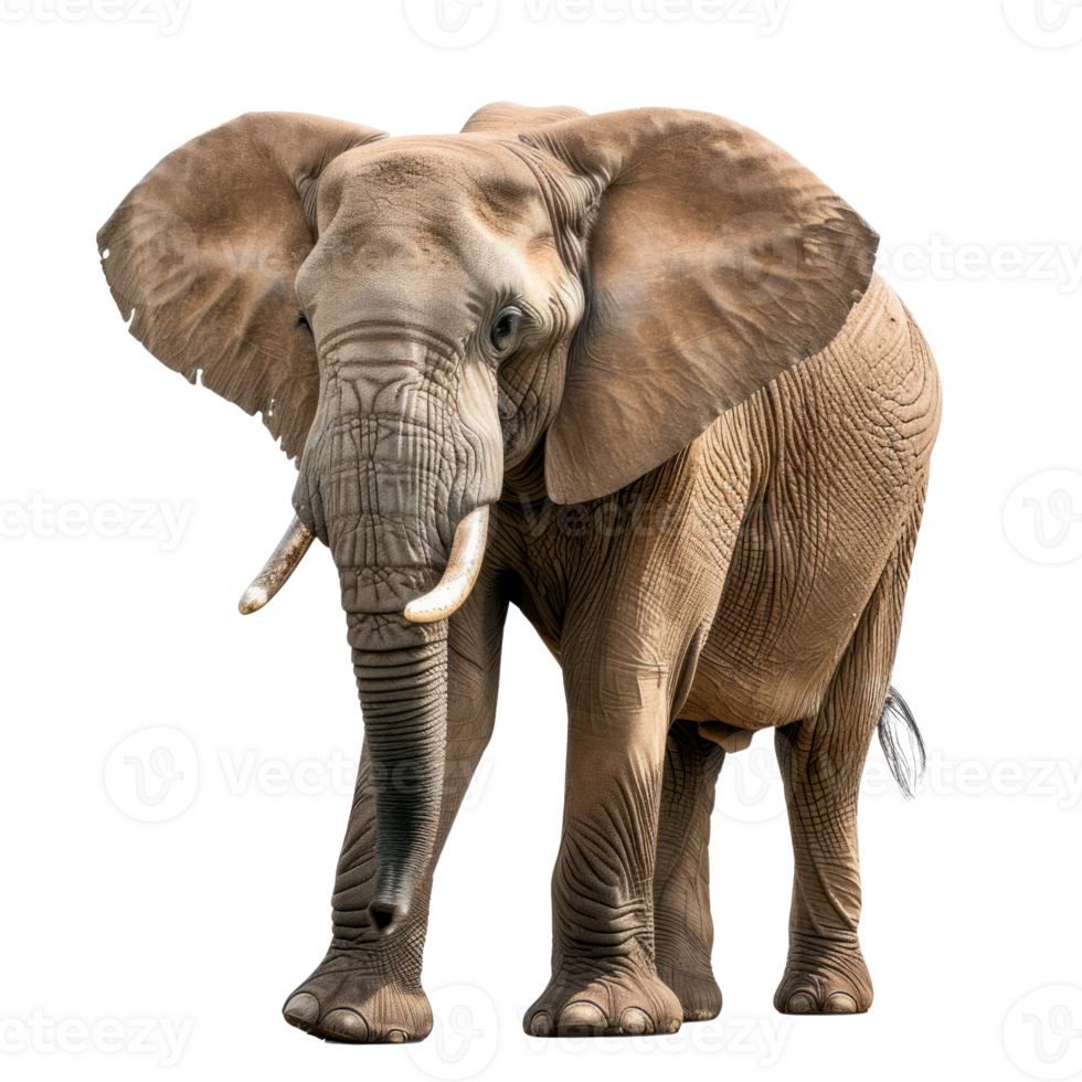 A realistic elephant standing on a transparent background. png