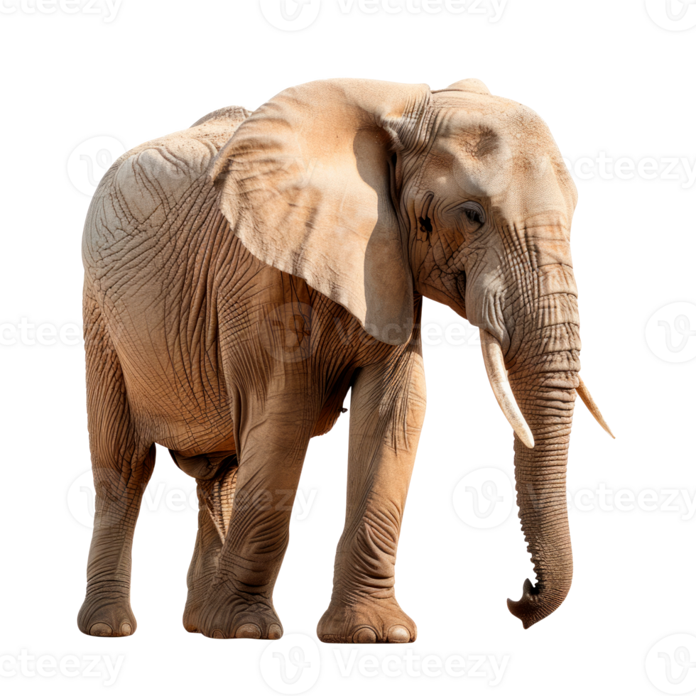 A realistic depiction of a standing elephant on a transparent background png