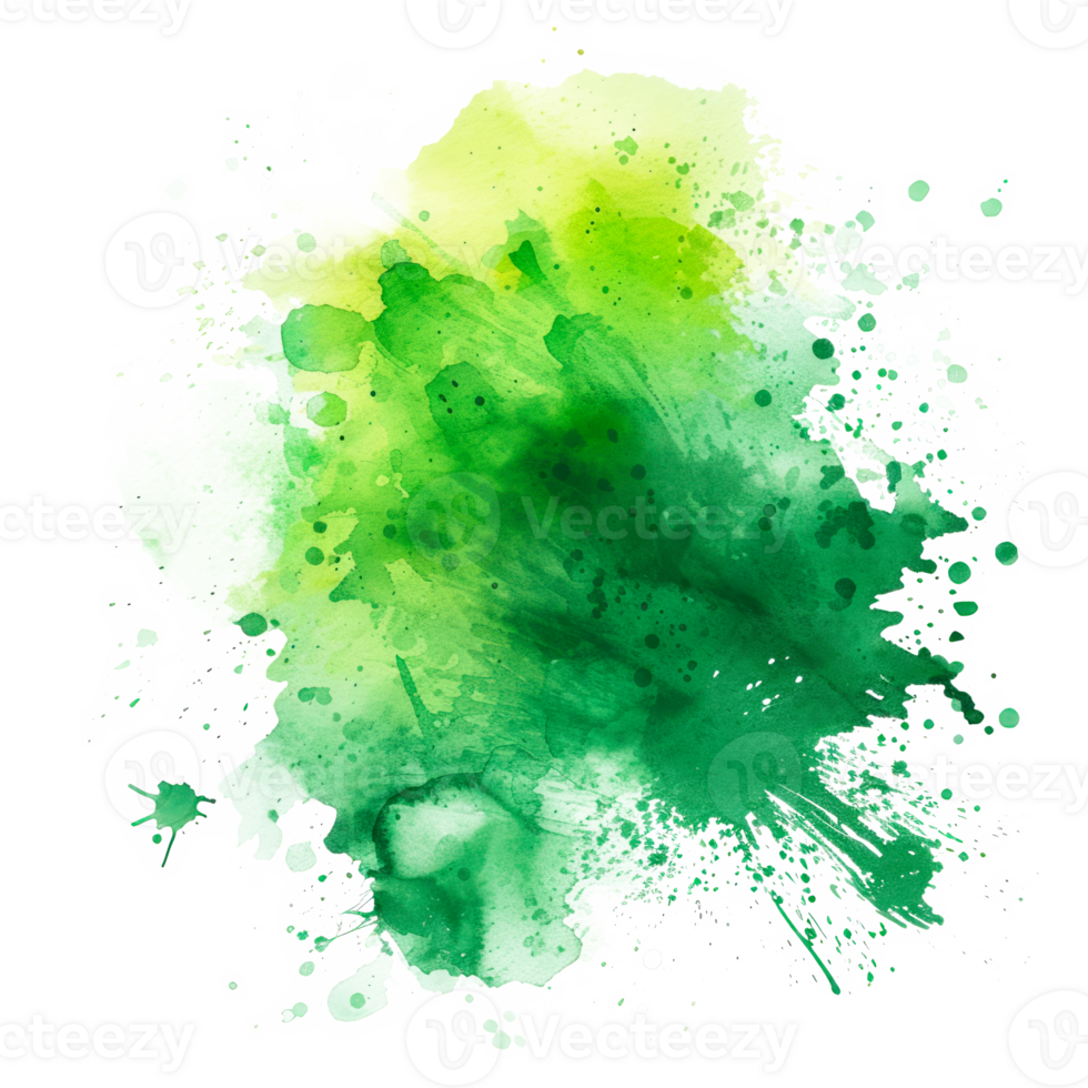 A vibrant green watercolor splash with an abstract design and texture. png