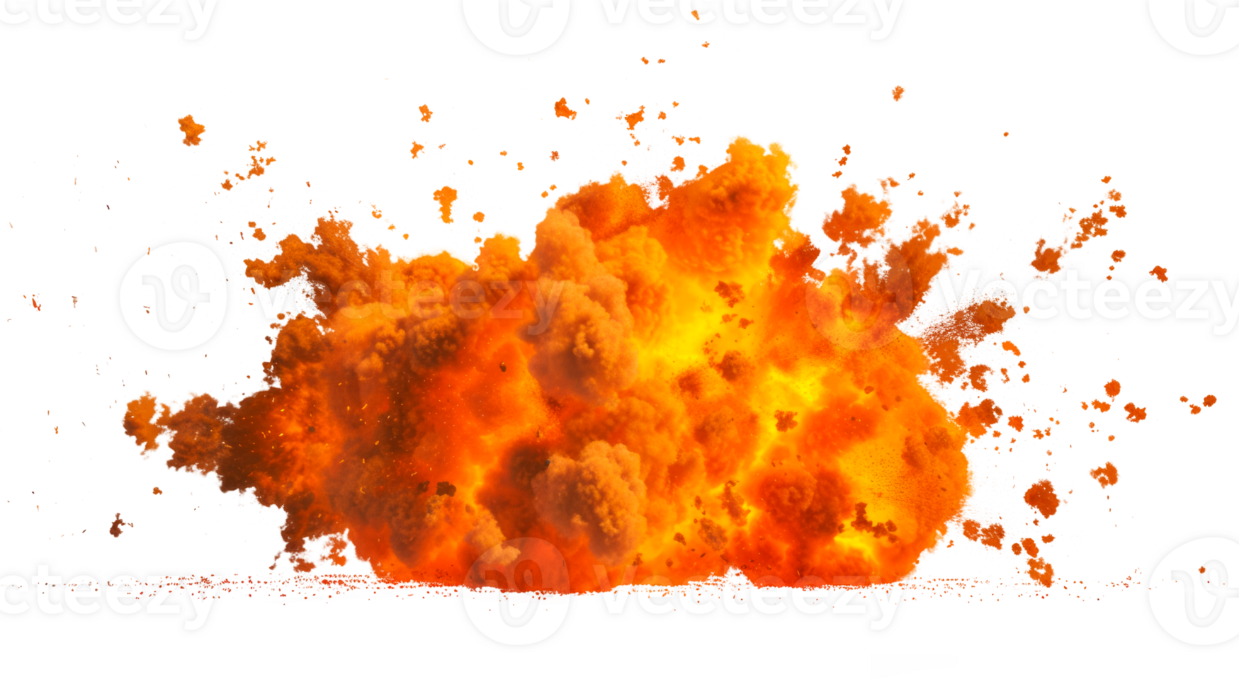 A vibrant explosion emitting fire and smoke in bright orange hues png