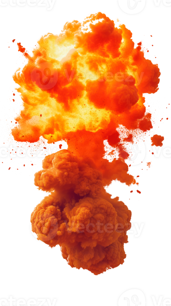 A dramatic explosion with vivid flames and billowing smoke. png