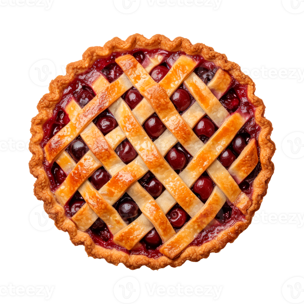 Delicious cherry pie with a golden lattice crust on a transparent background png