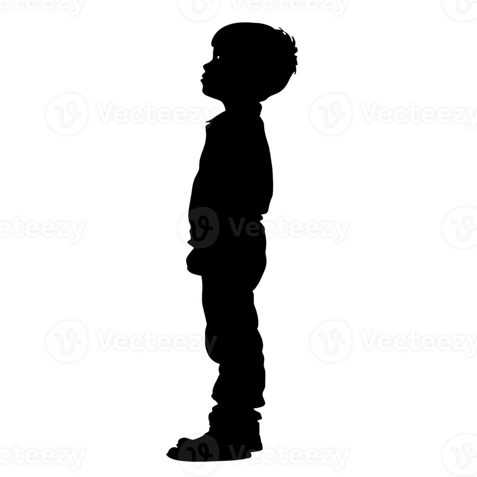 Silhouette of a thoughtful boy standing in profile against a transparent background png