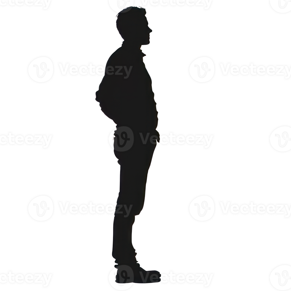 Silhouette of a man standing in profile on a transparent background png