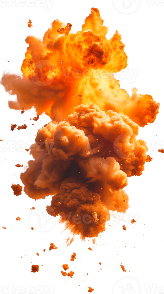 An intense explosion with flames and smoke on a transparent background png