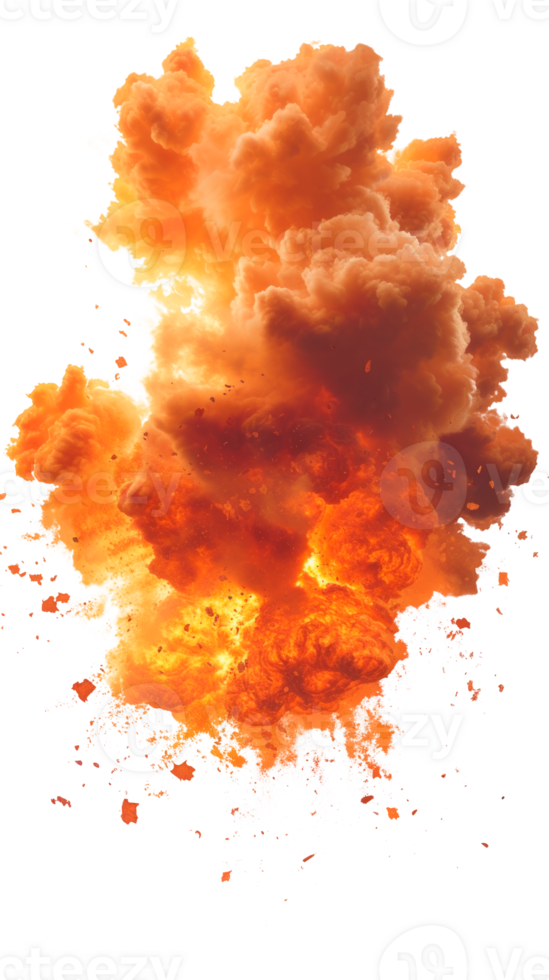 Realistic explosion with colorful smoke and fire effects isolated on transparent background png