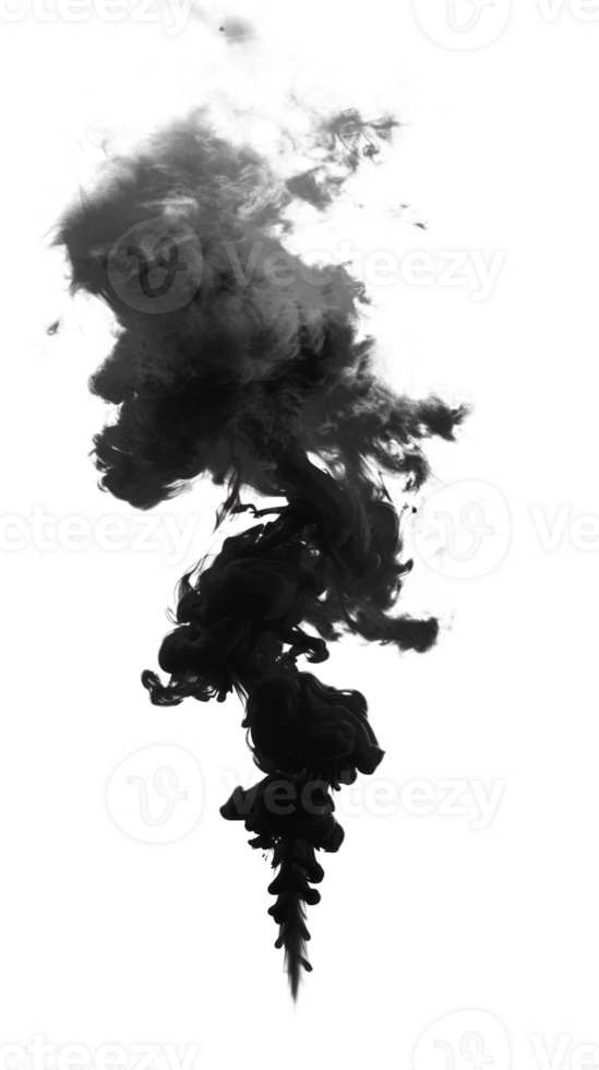 Dark smoke cloud swirling upward in an abstract artistic style png