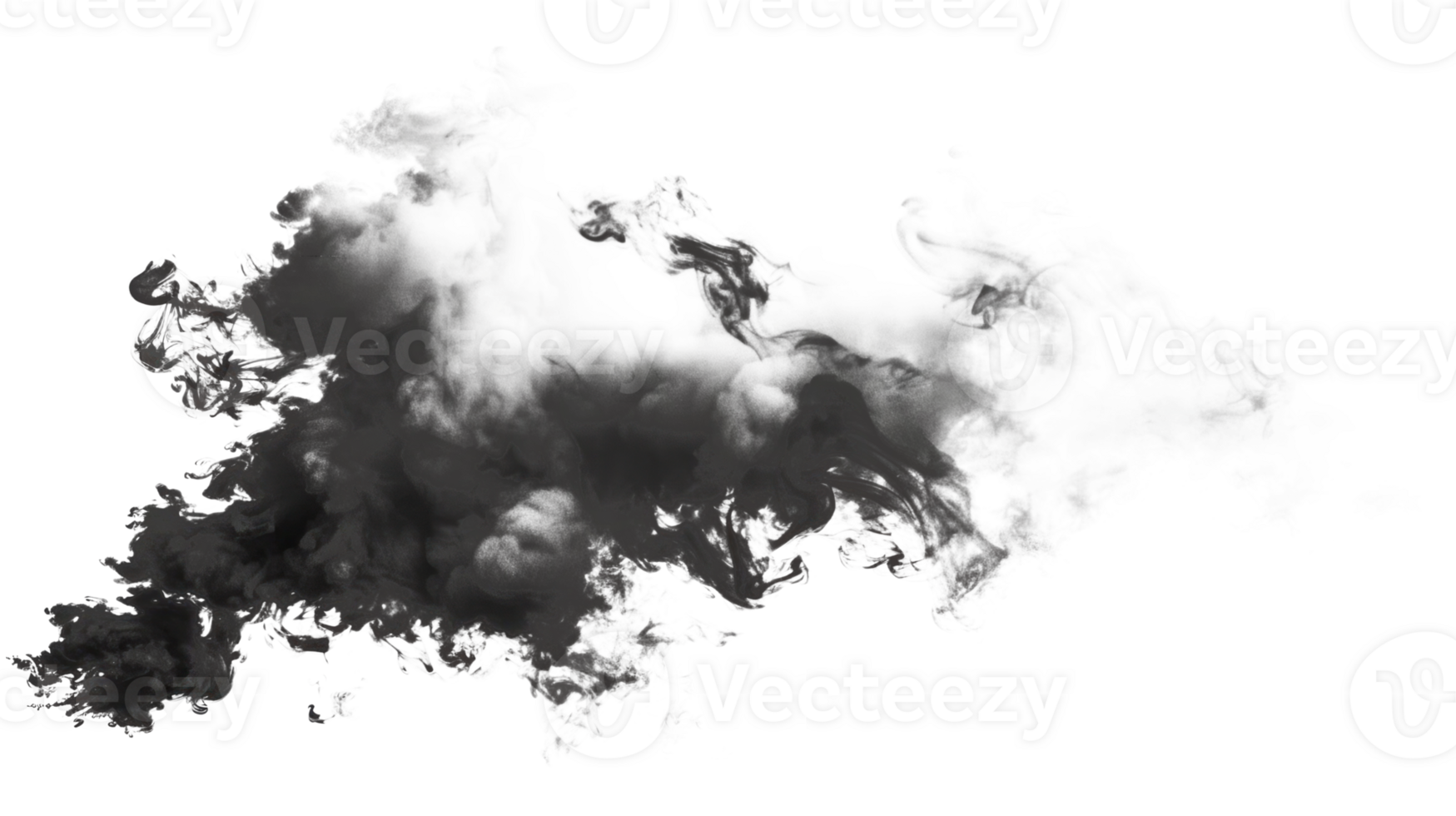 Dark smoke cloud on a transparent background for creative design projects png