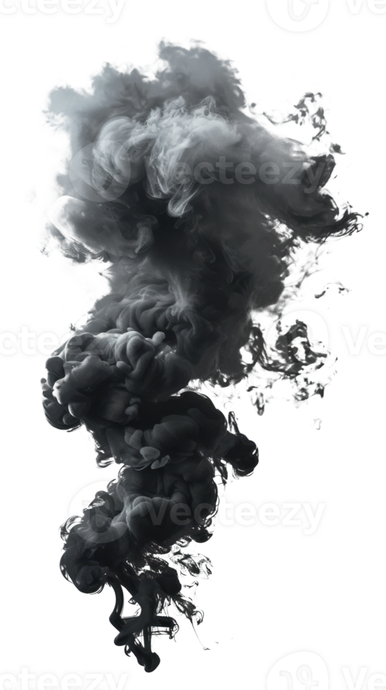 A swirling dark smoke cloud isolated on a transparent background png