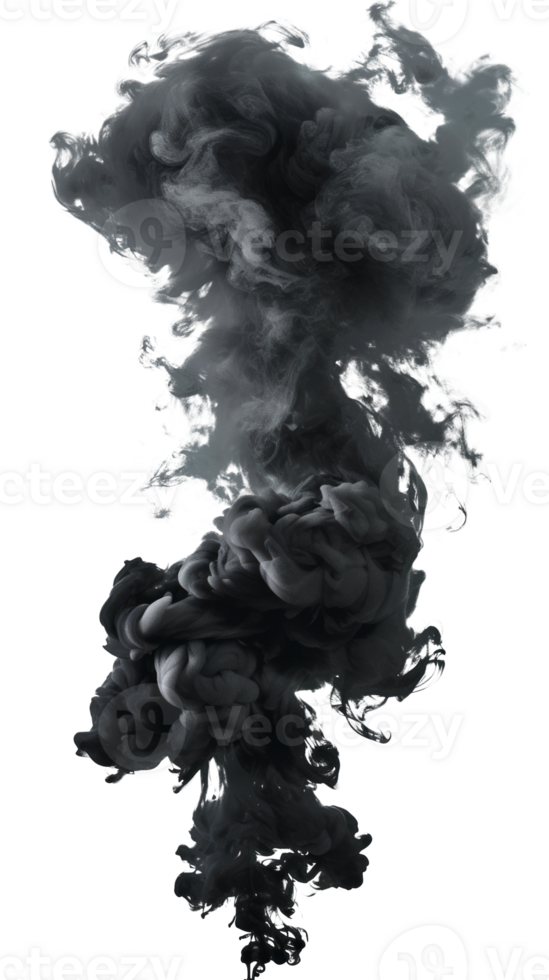 Black smoke swirling and billowing on a transparent background for design use. png