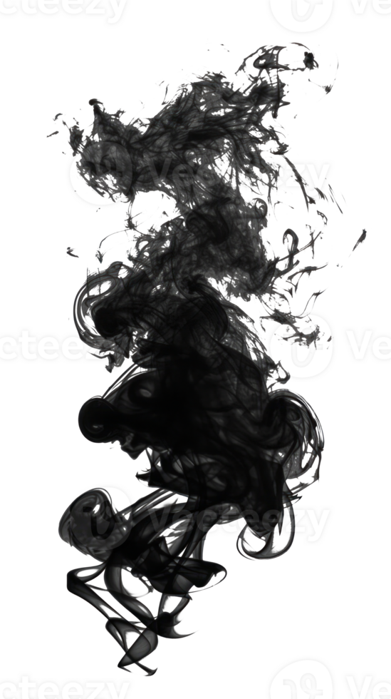 Abstract black smoke design with fluid movement on transparent background png