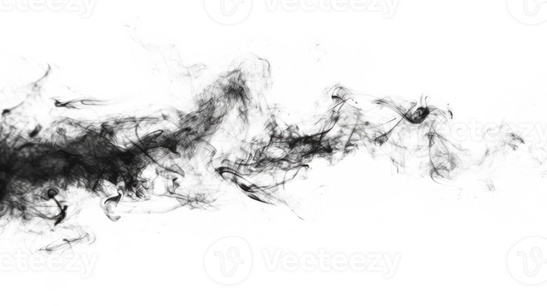Abstract smoke texture with soft flowing black and white wisps on transparent background png
