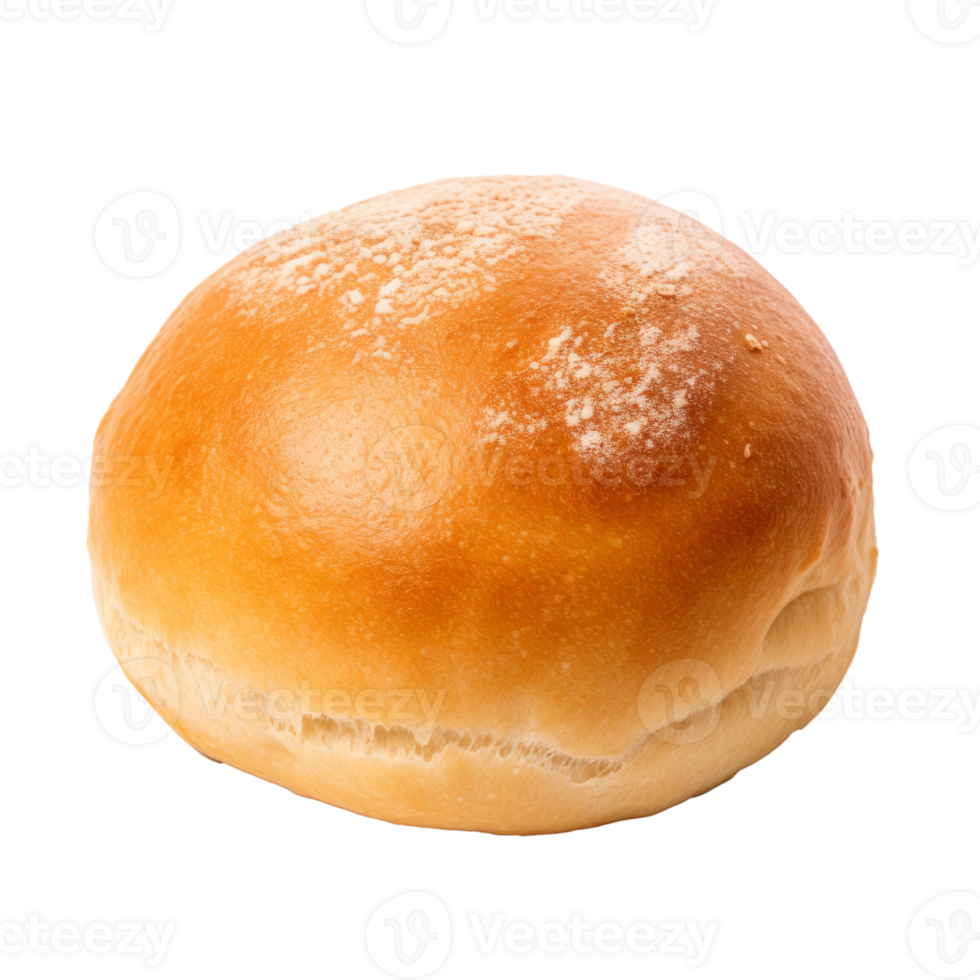 Freshly baked golden bread roll with a soft texture and flour topping png