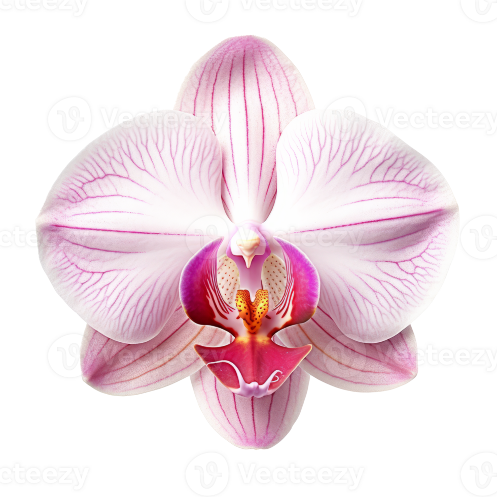 Beautiful pink and white orchid flower with delicate petals on transparent background png