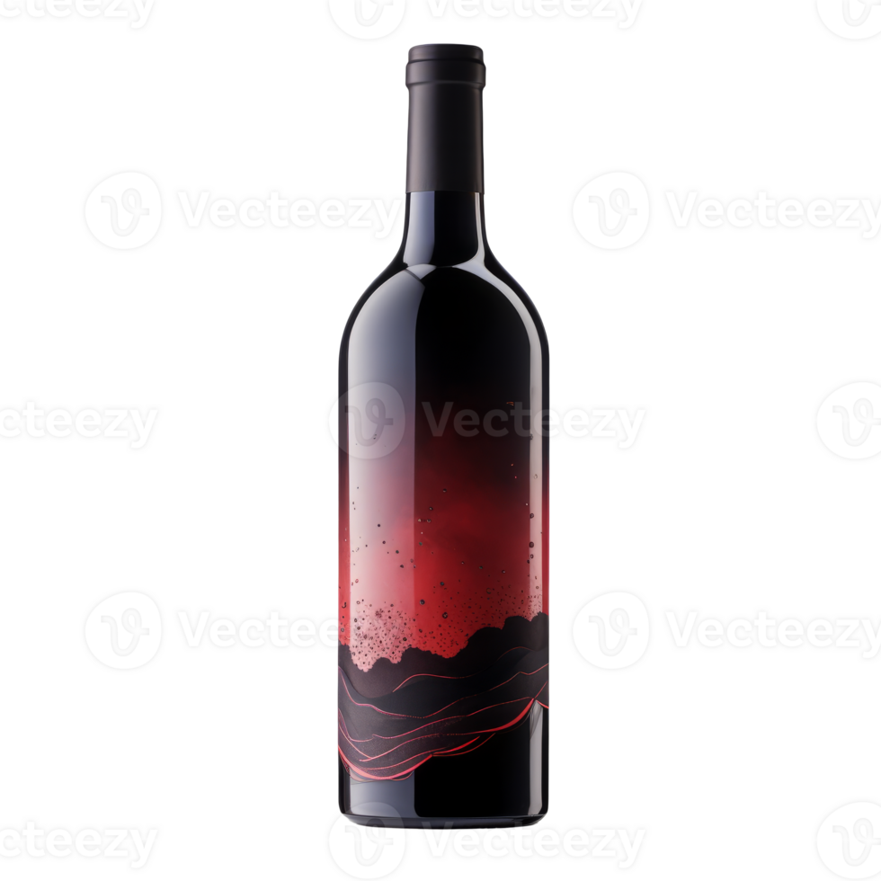Elegant red wine bottle with artistic design on a transparent background png