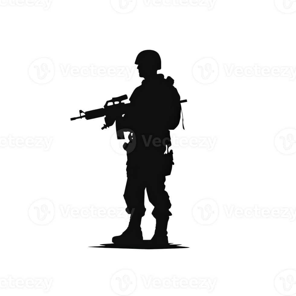Silhouette of a soldier holding a weapon in a defensive stance png