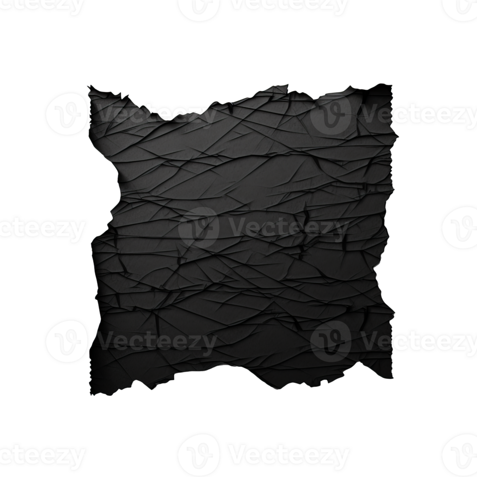Crumpled black paper texture with intricate wrinkles and folds. png