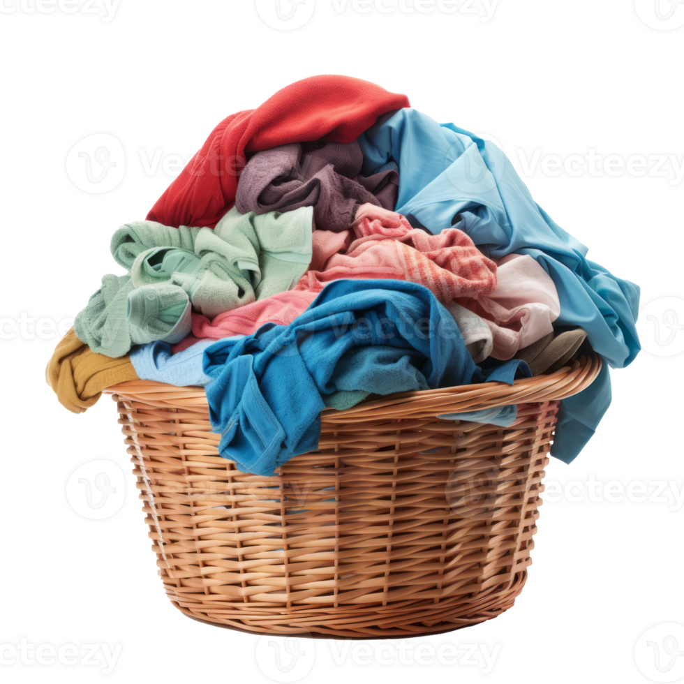 A colorful pile of clean clothes in a laundry basket. png