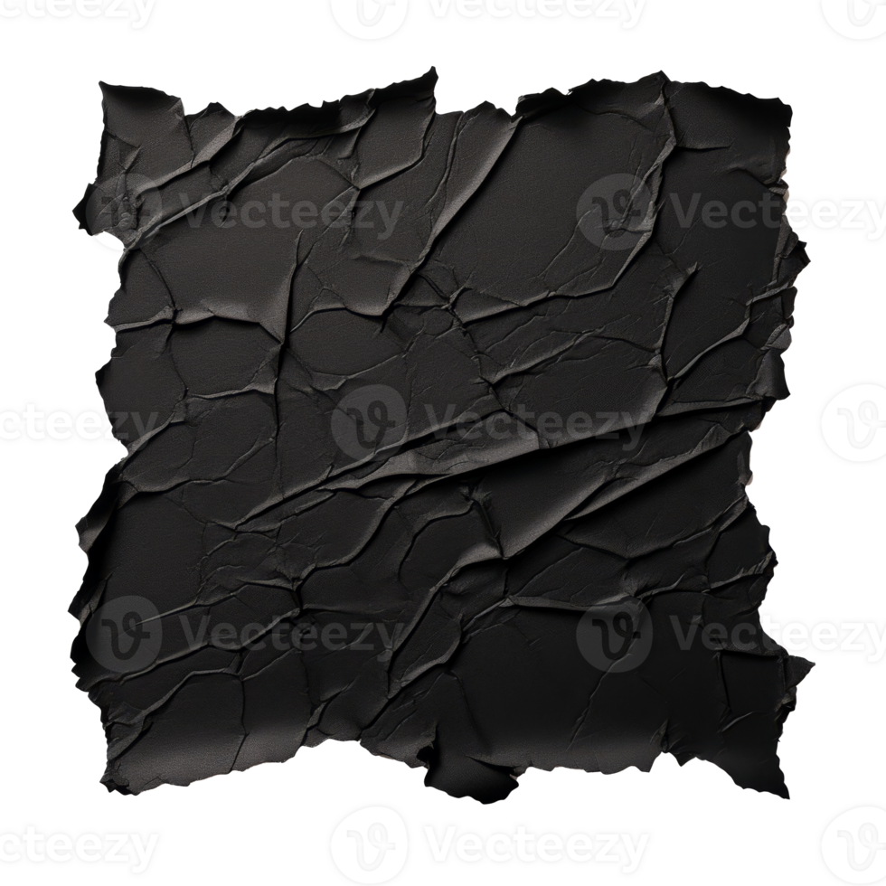 Textured black cracked surface with abstract design on transparent background png
