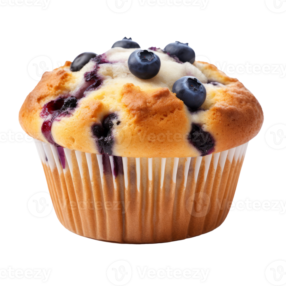 Blueberry muffin with fresh blueberries on top isolated on transparent background png