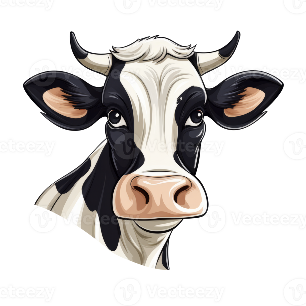 Illustration of a happy cow head with black and white spots png