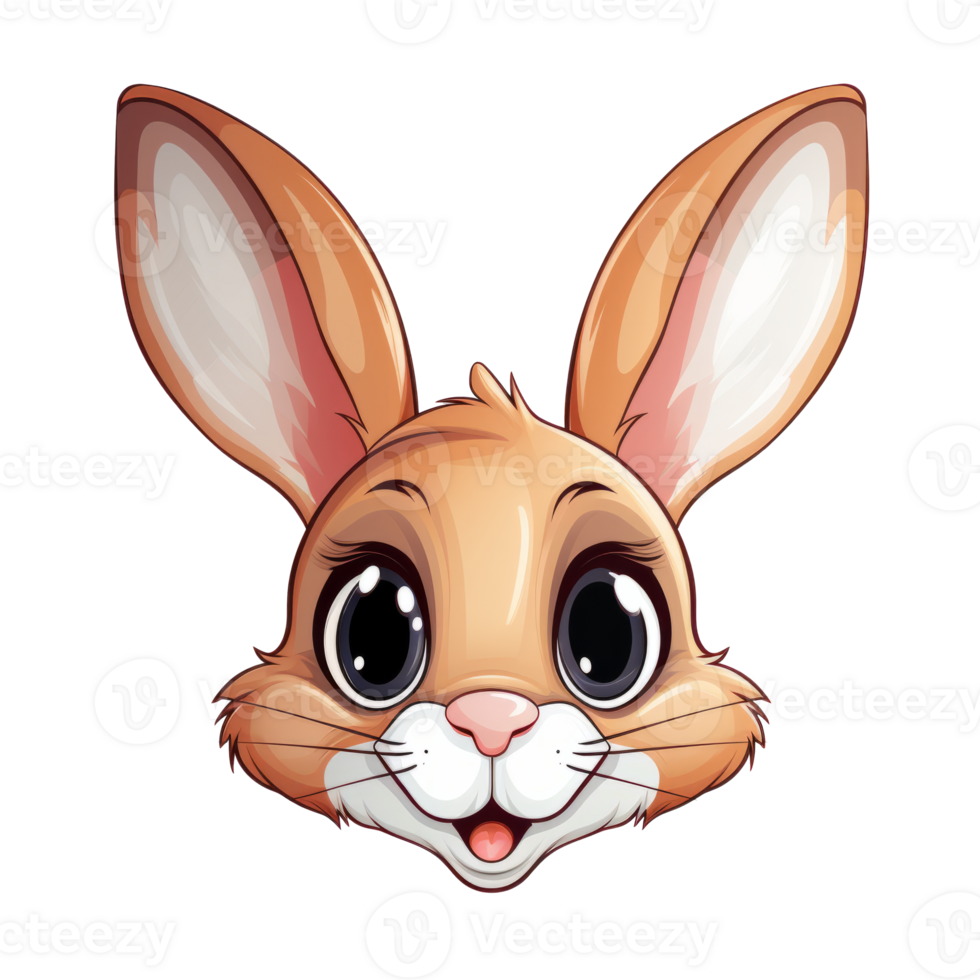A cute cartoon rabbit face with big eyes and a joyful expression png