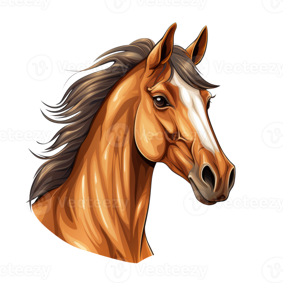A detailed illustration of a horse head with flowing mane. png