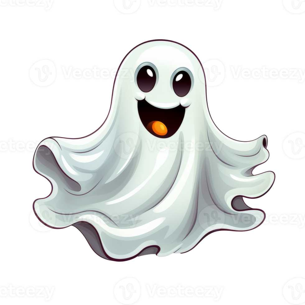 A cheerful cartoon ghost with a smiling face and playful expression. png