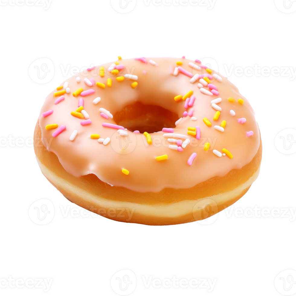 A colorful glazed donut with sprinkles on a transparent background png
