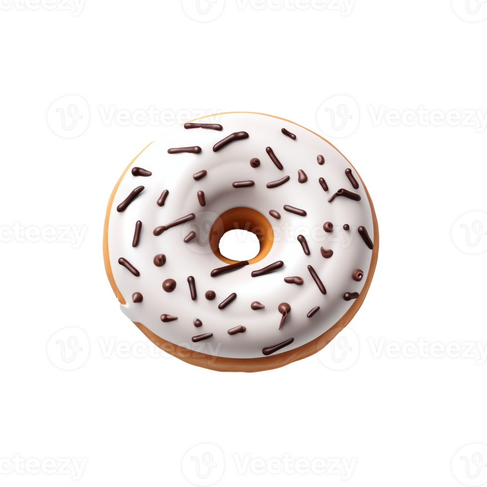 A delicious donut topped with chocolate sprinkles on a white glaze png