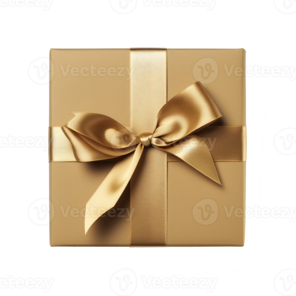Elegant gold gift box with a satin ribbon perfect for celebrations png