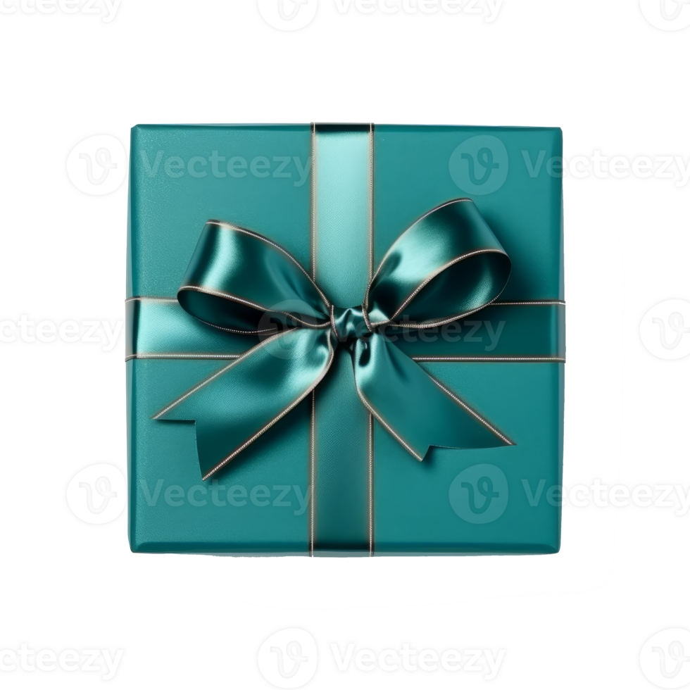 A beautifully wrapped turquoise gift box with a satin ribbon. png