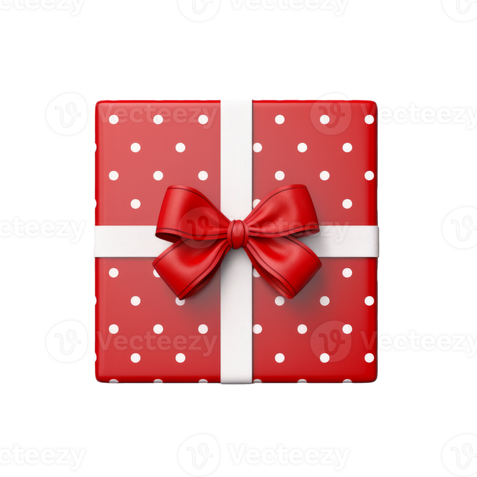 A festive red gift box with polka dots and a bow png
