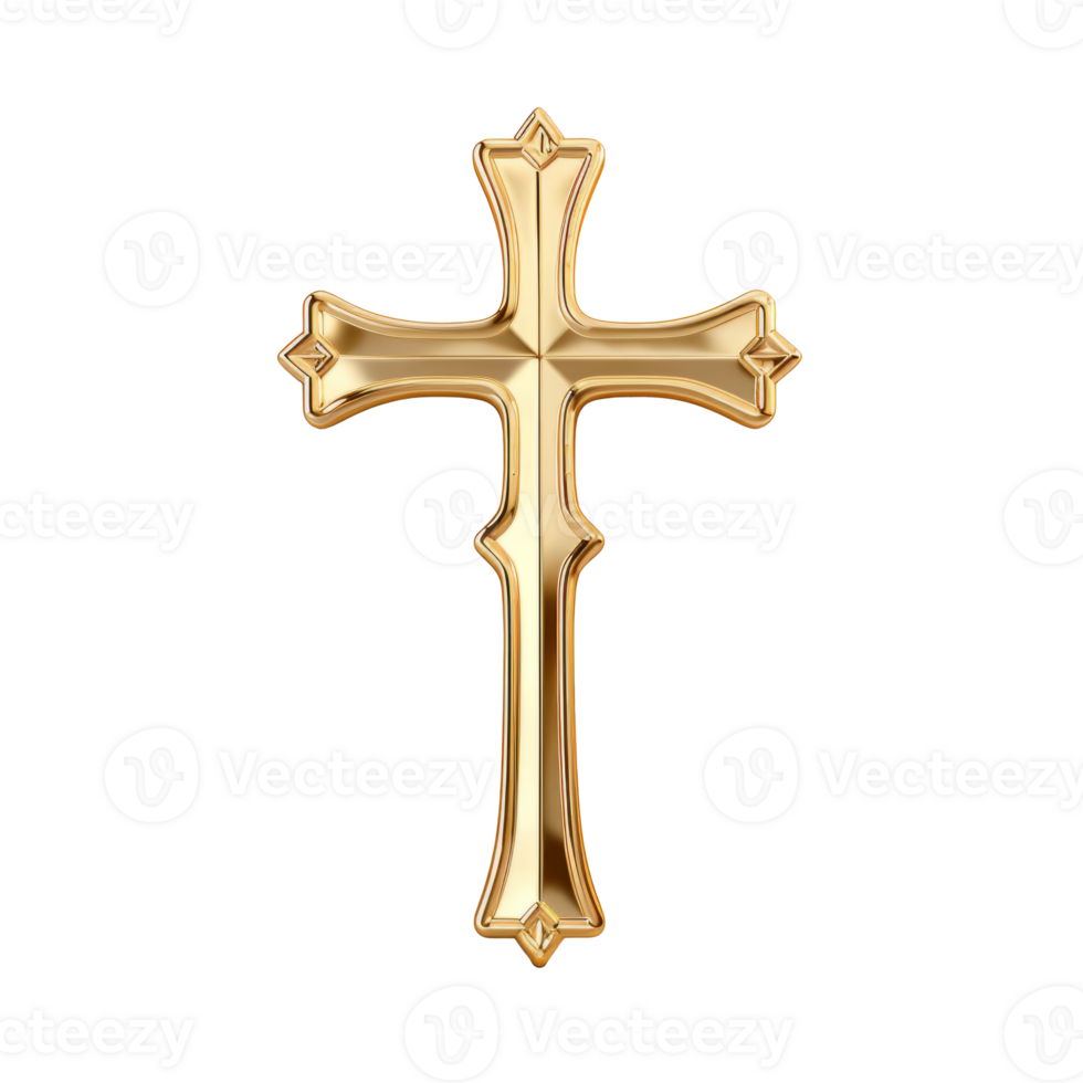 Golden cross symbol representing faith and spirituality on transparent background png