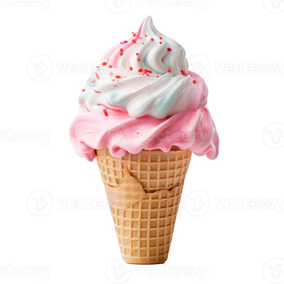Delicious ice cream cone topped with whipped cream and colorful sprinkles png