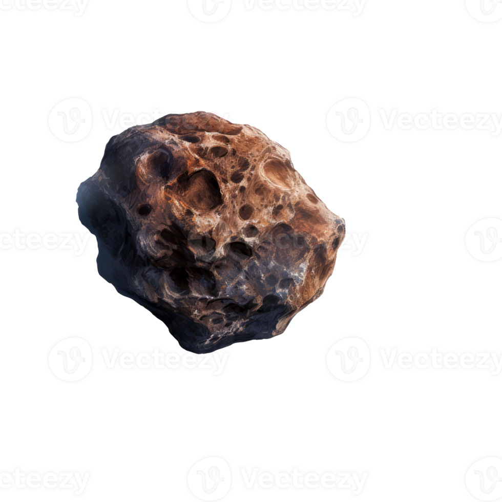Realistic asteroid with detailed surface textures isolated on transparent background png