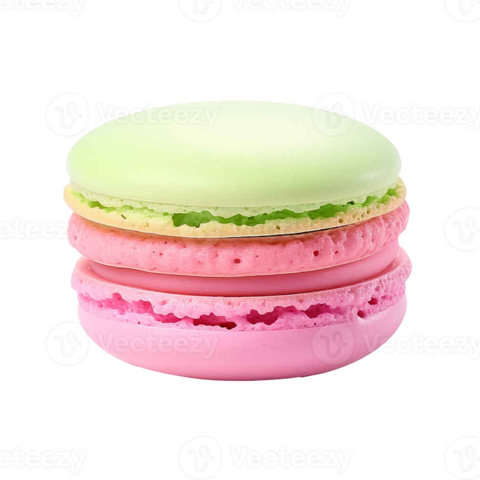 Colorful stack of macarons in pink and green on a transparent background png