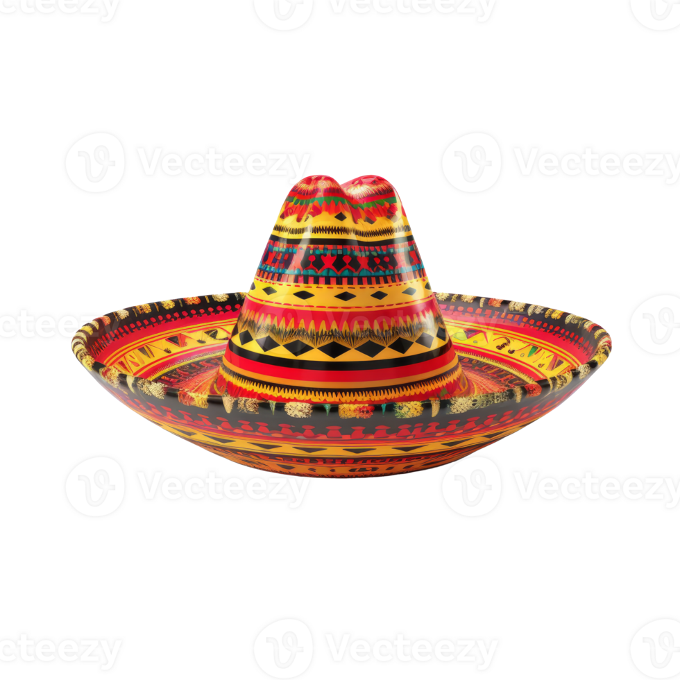 Colorful traditional Mexican sombrero hat with vibrant patterns and design. png